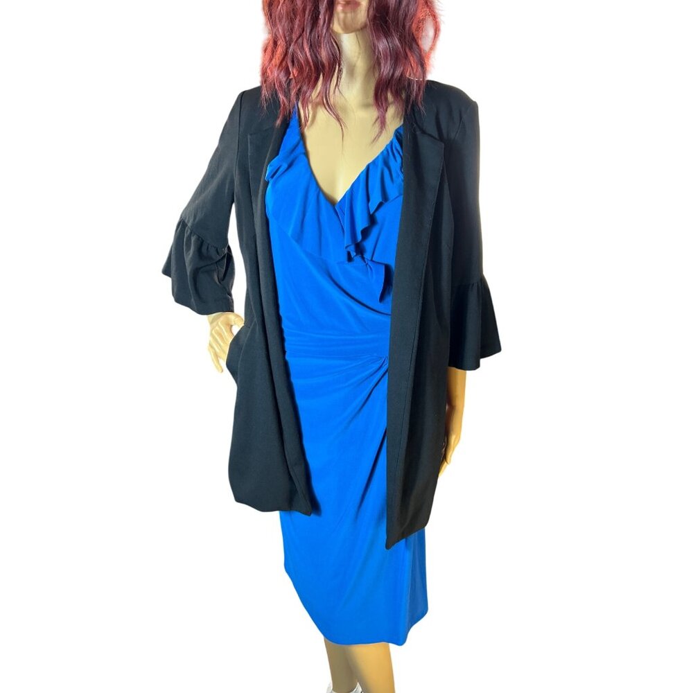 roz & ali Bell Sleeve Whimsigoth‎ Boho Chic Open Front Black Blazer - Small
